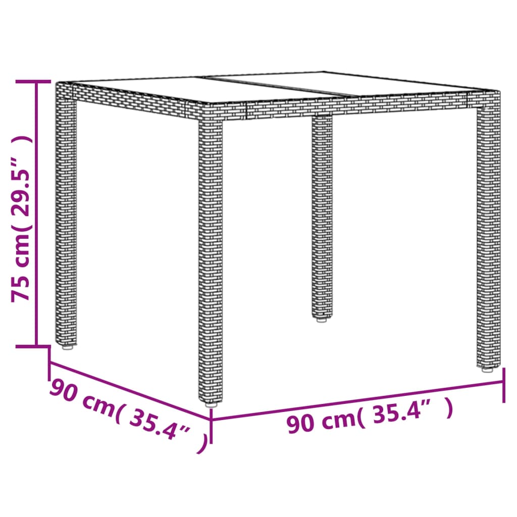 vidaXL Garden Table with Glass Top Grey 90x90x75 cm Poly Rattan