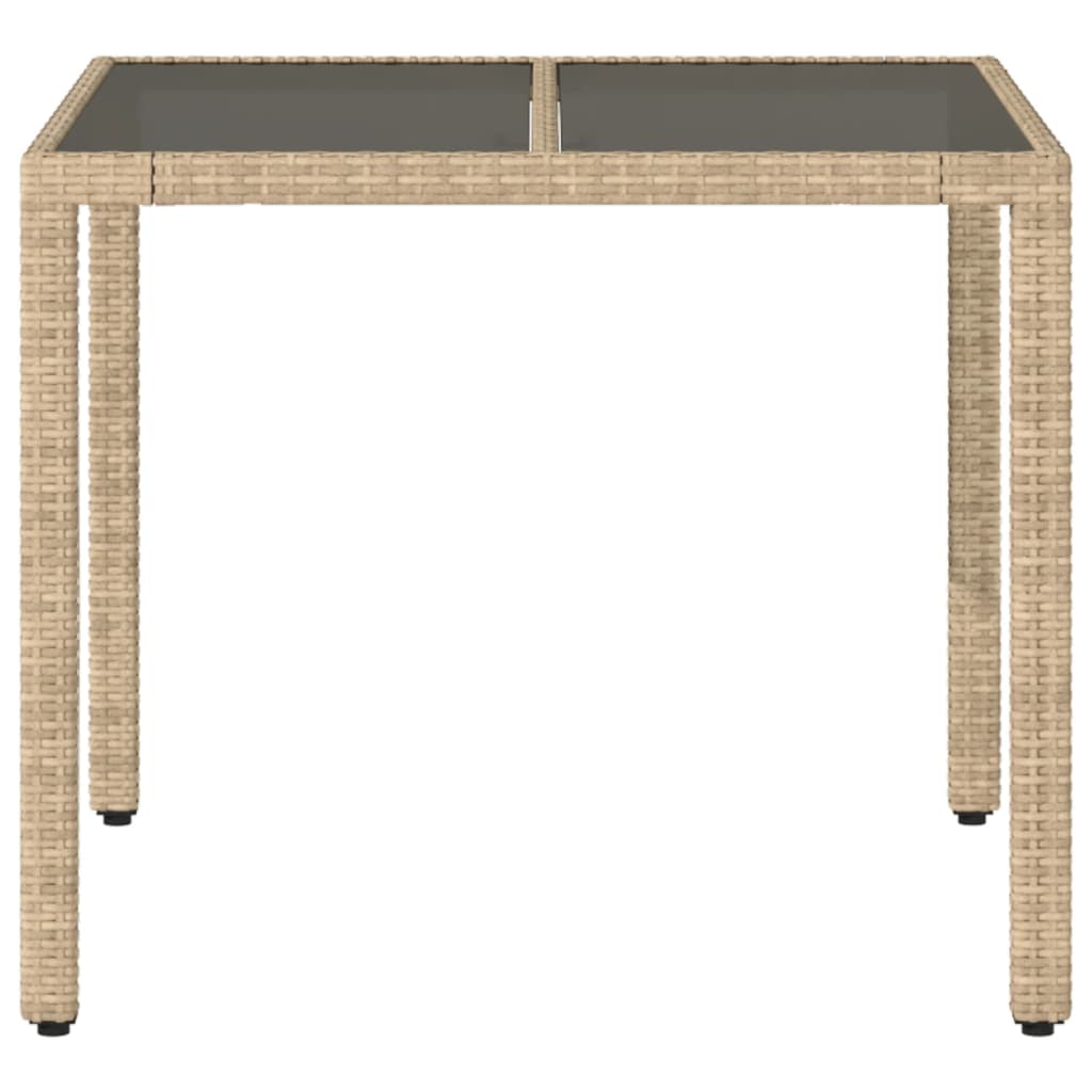 vidaXL Garden Table with Glass Top Beige 90x90x75 cm Poly Rattan