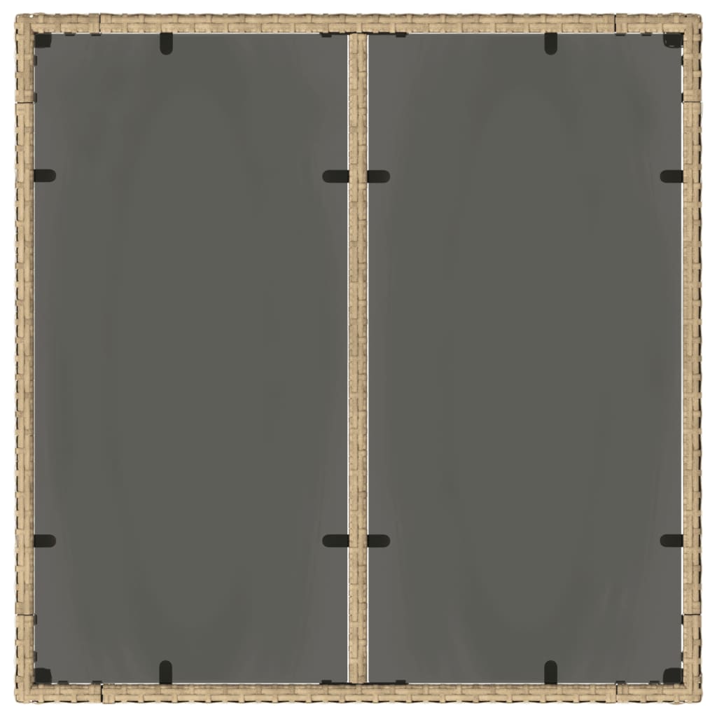 vidaXL Garden Table with Glass Top Beige 90x90x75 cm Poly Rattan