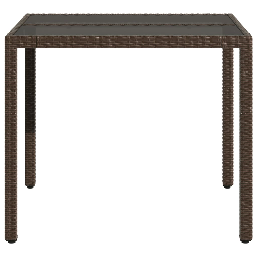 vidaXL Garden Table with Glass Top Brown 90x90x75 cm Poly Rattan