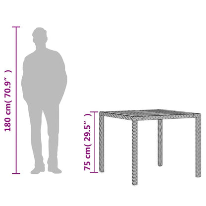 vidaXL Garden Table with Acacia Wood Top Grey 90x90x75 cm Poly Rattan