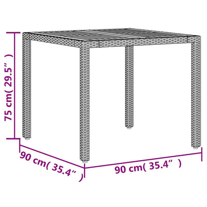 vidaXL Garden Table with Acacia Wood Top Grey 90x90x75 cm Poly Rattan