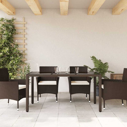 vidaXL Garden Table with Glass Top Brown 150x90x75 cm Poly Rattan