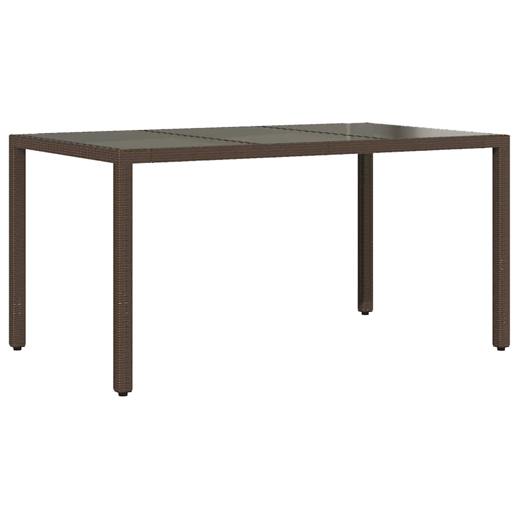 vidaXL Garden Table with Glass Top Brown 150x90x75 cm Poly Rattan