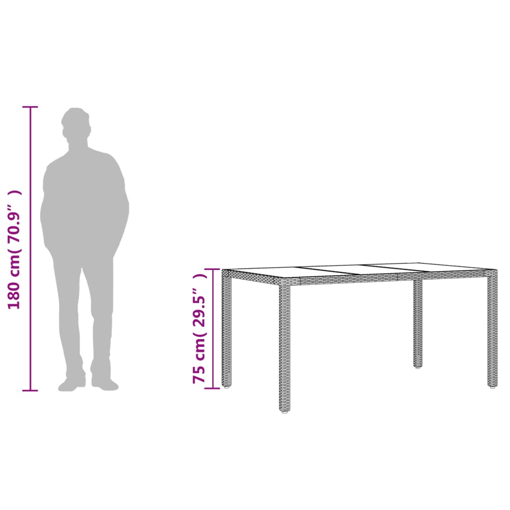 vidaXL Garden Table with Glass Top Brown 150x90x75 cm Poly Rattan