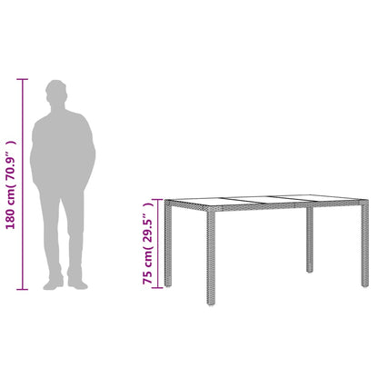 vidaXL Garden Table with Glass Top Brown 150x90x75 cm Poly Rattan