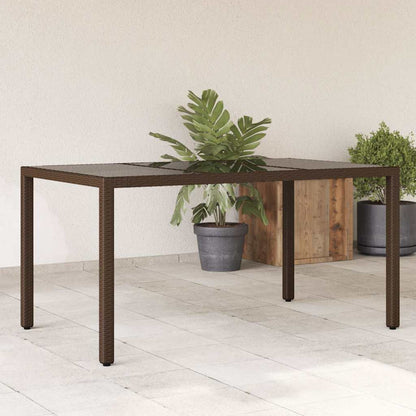 vidaXL Garden Table with Glass Top Brown 150x90x75 cm Poly Rattan