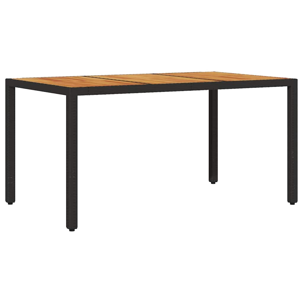 vidaXL Garden Table with Acacia Wood Top Black 150x90x75cm Poly Rattan