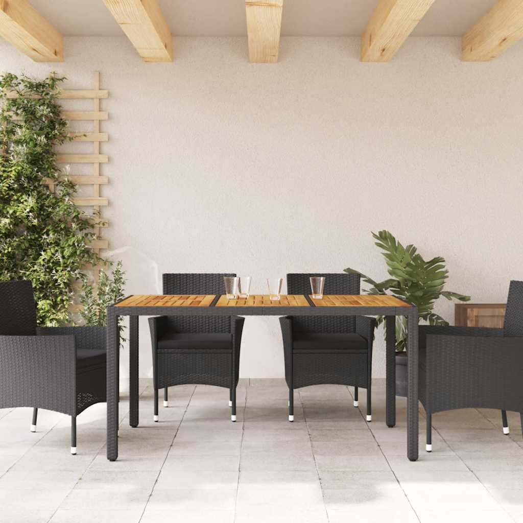 vidaXL Garden Table with Acacia Wood Top Black 150x90x75cm Poly Rattan