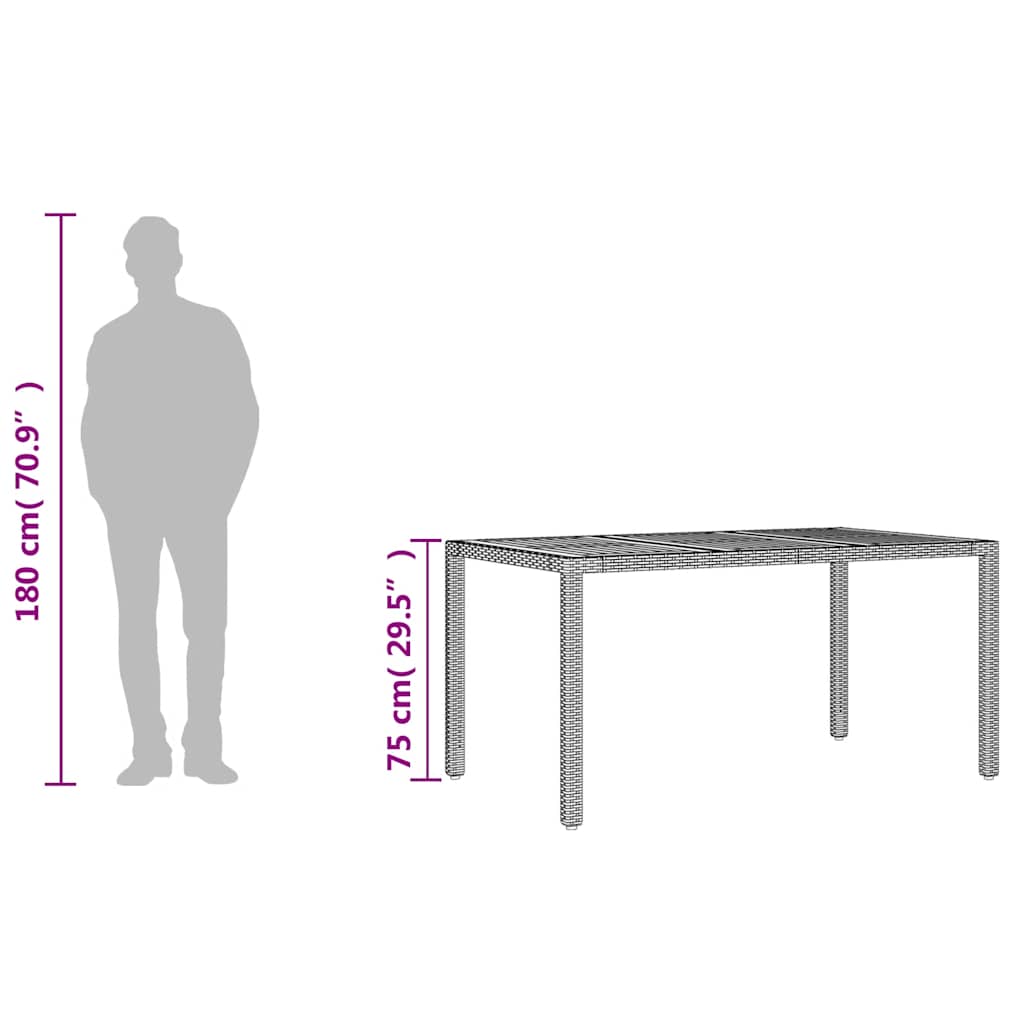 vidaXL Garden Table with Acacia Wood Top Black 150x90x75cm Poly Rattan