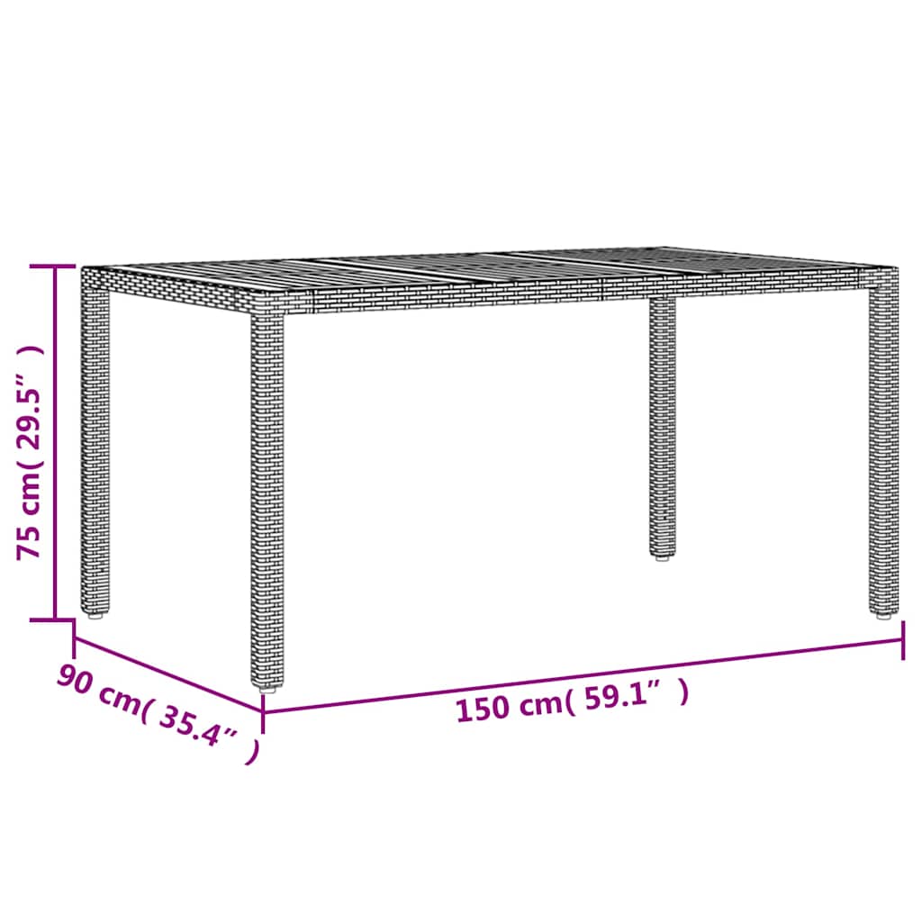 vidaXL Garden Table with Acacia Wood Top Black 150x90x75cm Poly Rattan