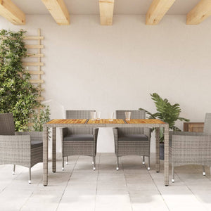 vidaXL Garden Table with Acacia Wood Top Grey 150x90x75 cm Poly Rattan