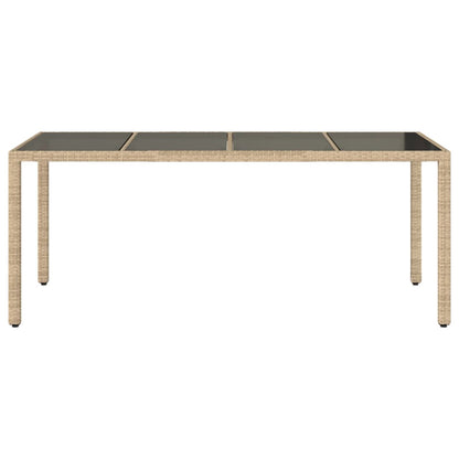 vidaXL Garden Table with Glass Top Beige 190x90x75 cm Poly Rattan
