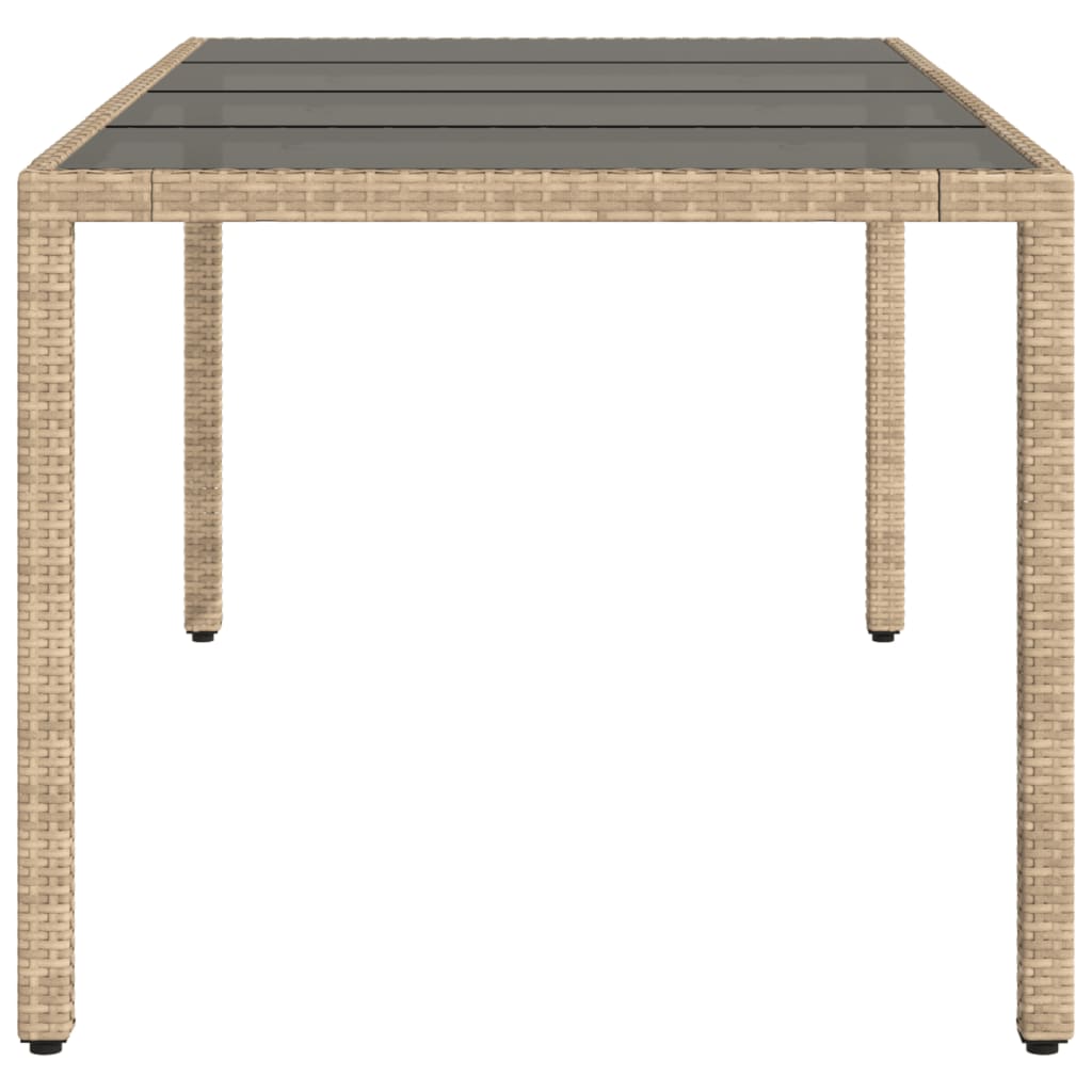 vidaXL Garden Table with Glass Top Beige 190x90x75 cm Poly Rattan