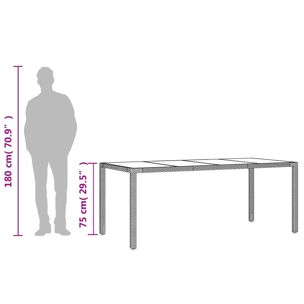vidaXL Garden Table with Glass Top Beige 190x90x75 cm Poly Rattan