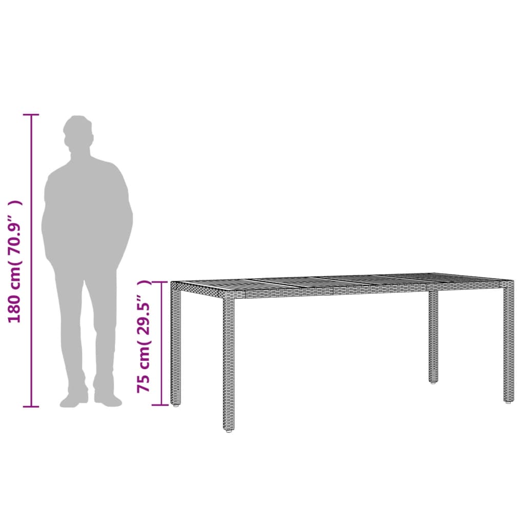 vidaXL Garden Table with Acacia Wood Top Black 190x90x75 cm Poly Rattan