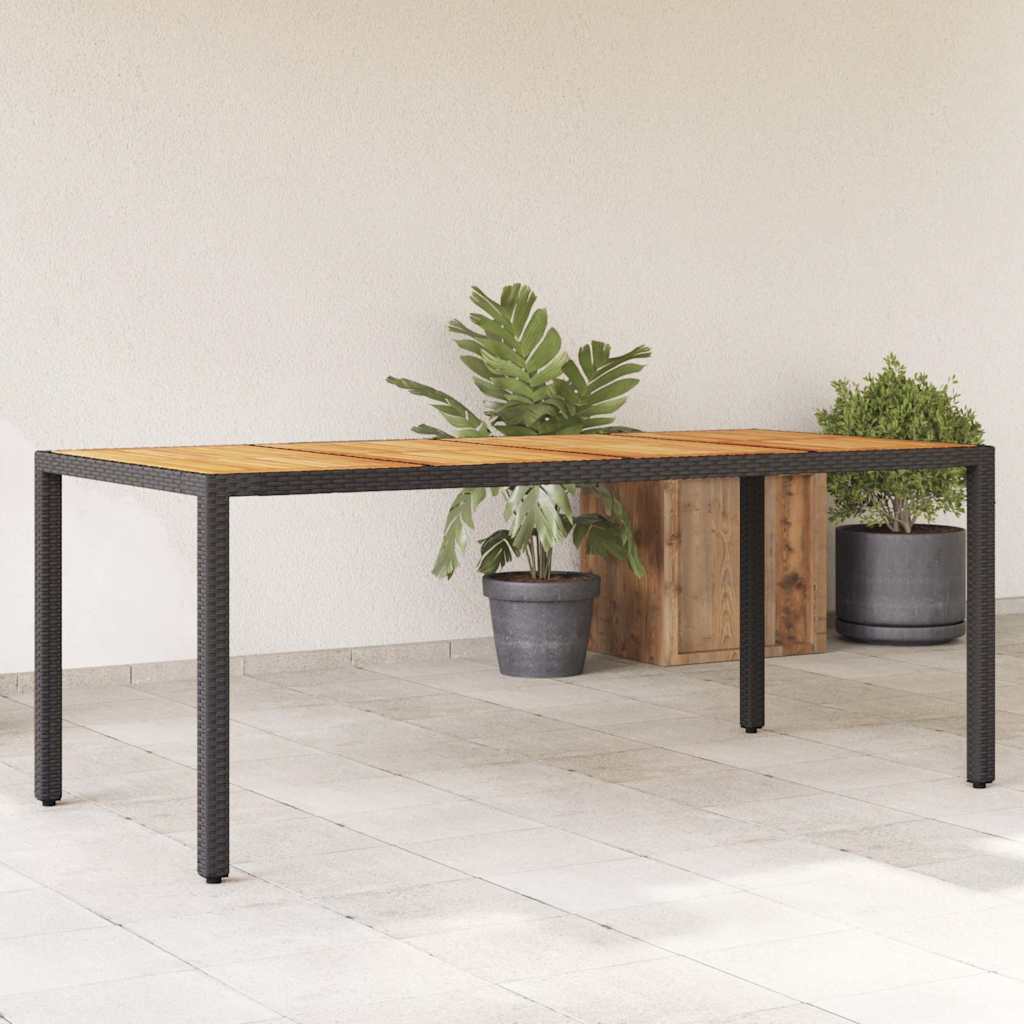 vidaXL Garden Table with Acacia Wood Top Black 190x90x75cm Poly Rattan
