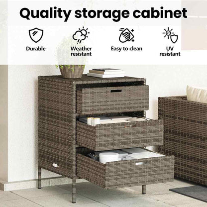 vidaXL Garden Storage Cabinet with 3 Drawers Grey Poly Rattan