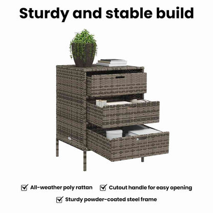 vidaXL Garden Storage Cabinet with 3 Drawers Grey Poly Rattan