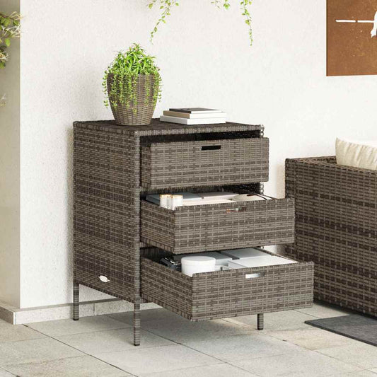 vidaXL Garden Storage Cabinet with 3 Drawers Grey Poly Rattan