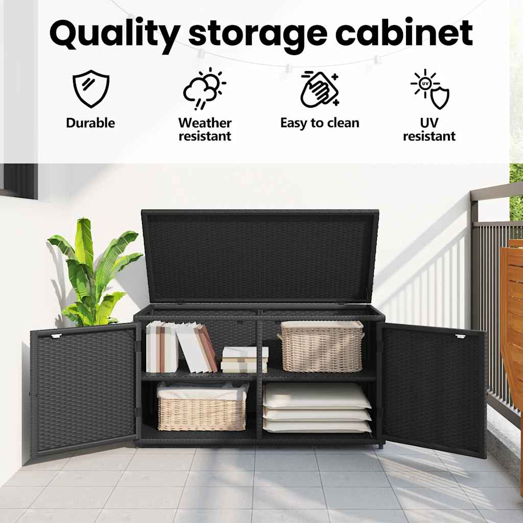 vidaXL Garden Storage Cabinet Black 110x55x60,5 cm Poly Rattan