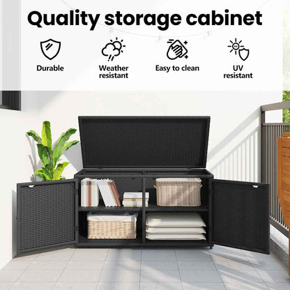 vidaXL Garden Storage Cabinet Black 110x55x60,5 cm Poly Rattan