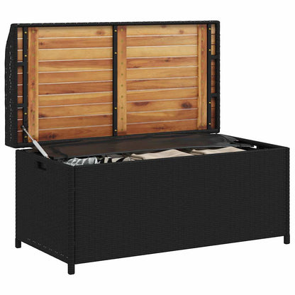 vidaXL Storage Bench Black 100x50x52 cm Poly Rattan and Acacia Wood