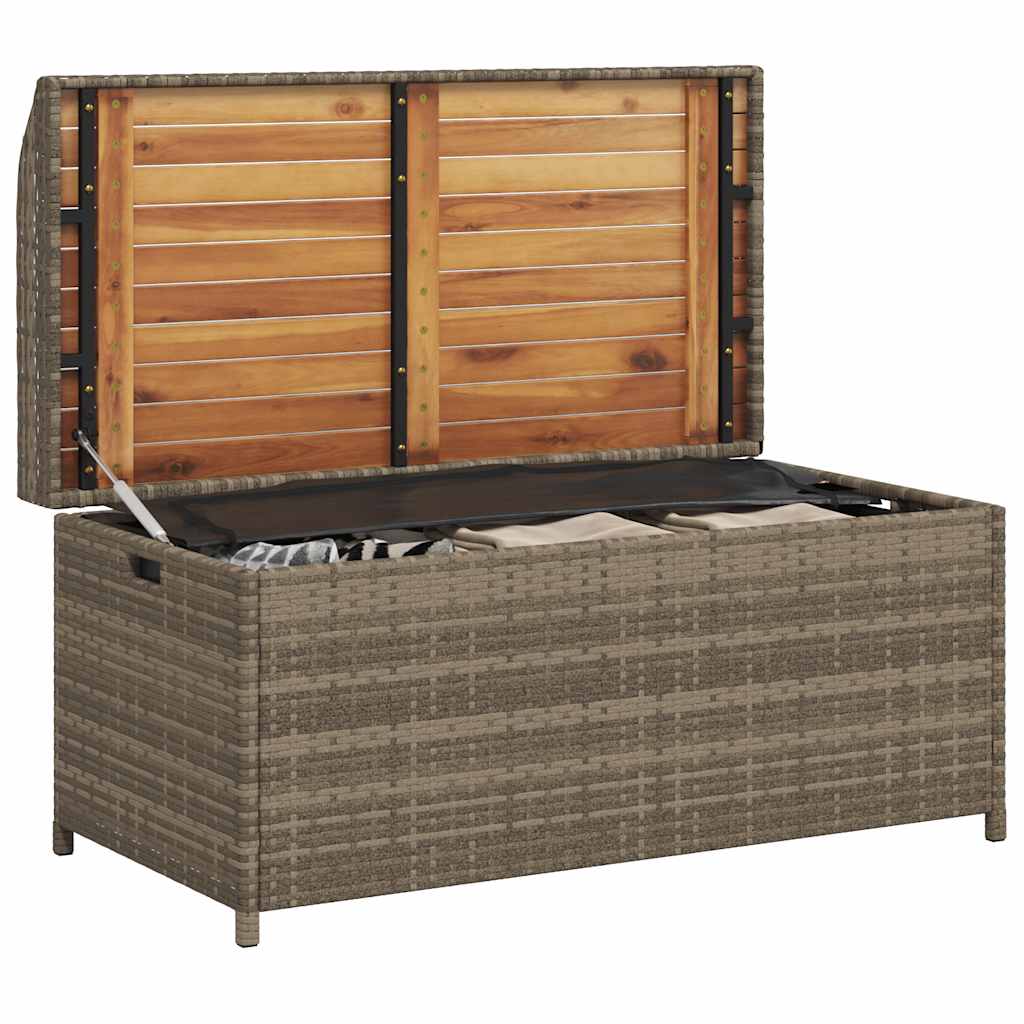 vidaXL Storage Bench Grey 100x50x52 cm Poly Rattan and Acacia Wood