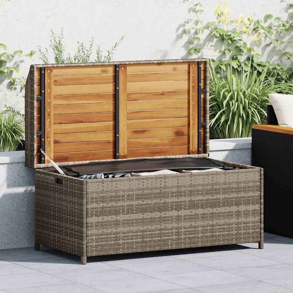 vidaXL Storage Bench Grey 100x50x52 cm Poly Rattan and Acacia Wood
