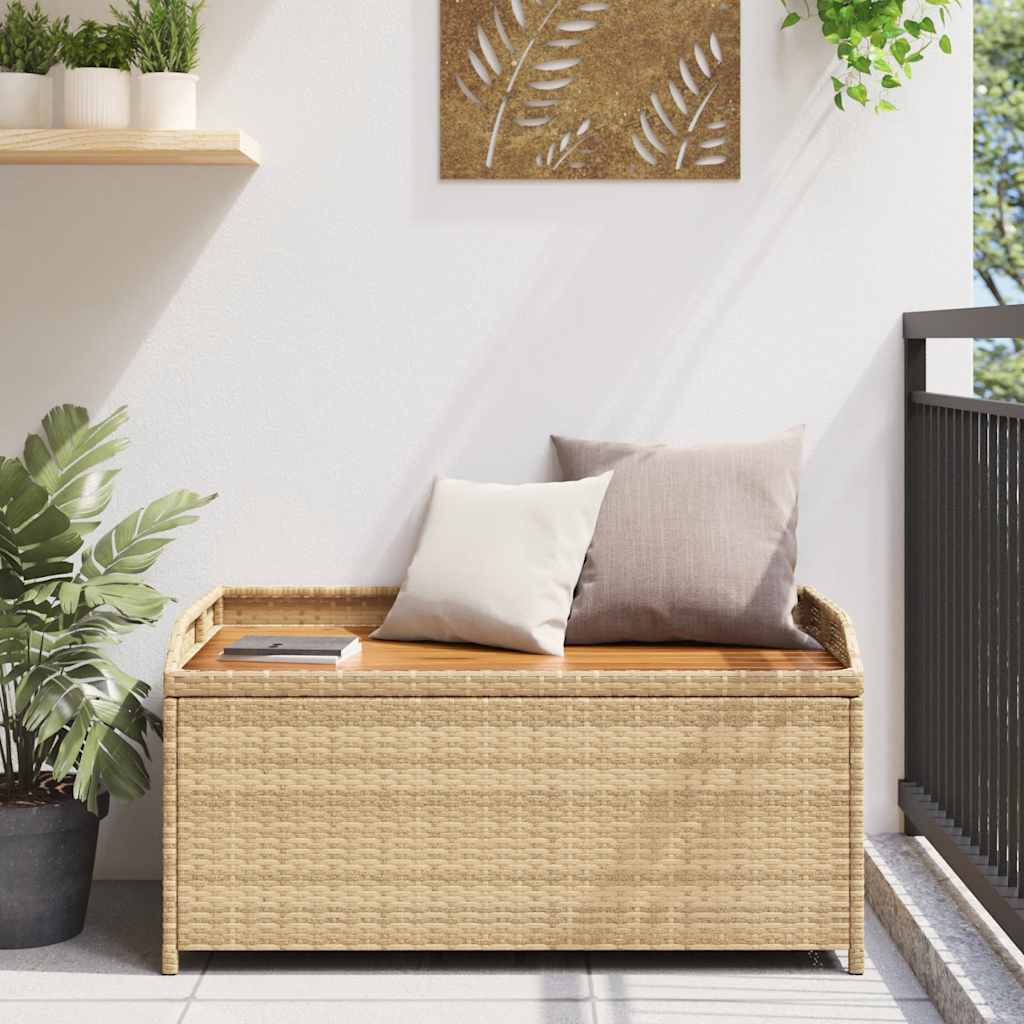 vidaXL Storage Bench Mix Beige 100x50x52 cm Poly Rattan and Acacia Wood