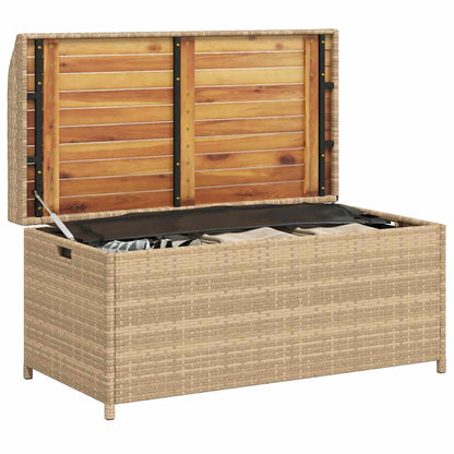 vidaXL Storage Bench Mix Beige 100x50x52 cm Poly Rattan and Acacia Wood