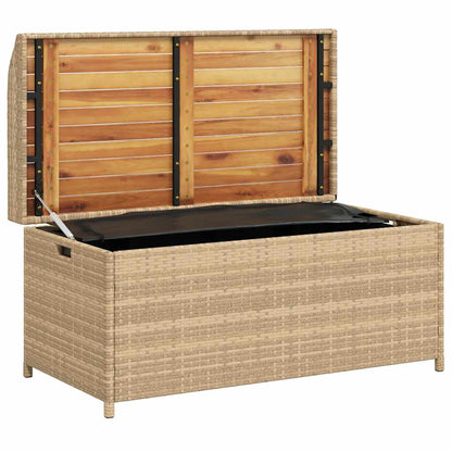 vidaXL Storage Bench Mix Beige 100x50x52 cm Poly Rattan and Acacia Wood