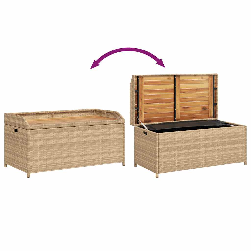 vidaXL Storage Bench Mix Beige 100x50x52 cm Poly Rattan and Acacia Wood