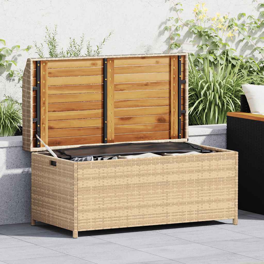 vidaXL Storage Bench Mix Beige 100x50x52 cm Poly Rattan and Acacia Wood