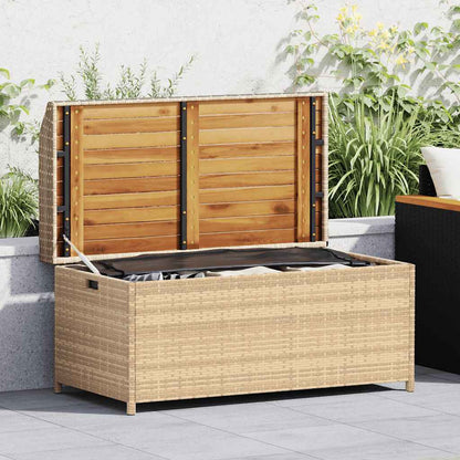 vidaXL Storage Bench Mix Beige 100x50x52 cm Poly Rattan and Acacia Wood