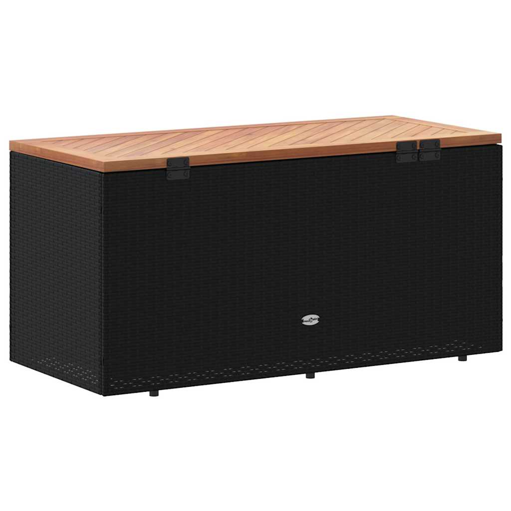 vidaXL Garden Storage Box Black 110x50x54 cm Poly Rattan Acacia Wood