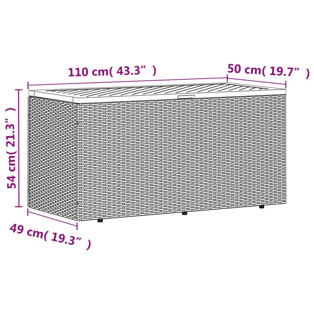 vidaXL Garden Storage Box Grey 110x50x54 cm Poly Rattan Acacia Wood