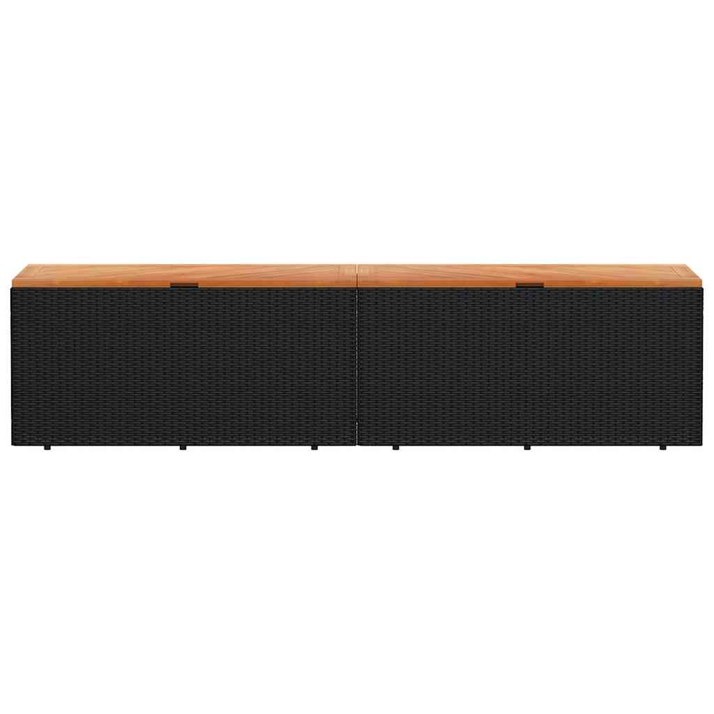 vidaXL Garden Storage Box Black 220x50x54 cm Poly Rattan Acacia Wood