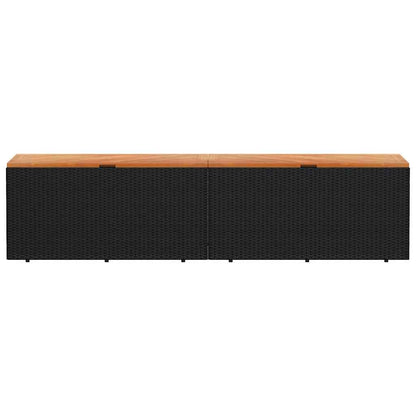 vidaXL Garden Storage Box Black 220x50x54 cm Poly Rattan Acacia Wood