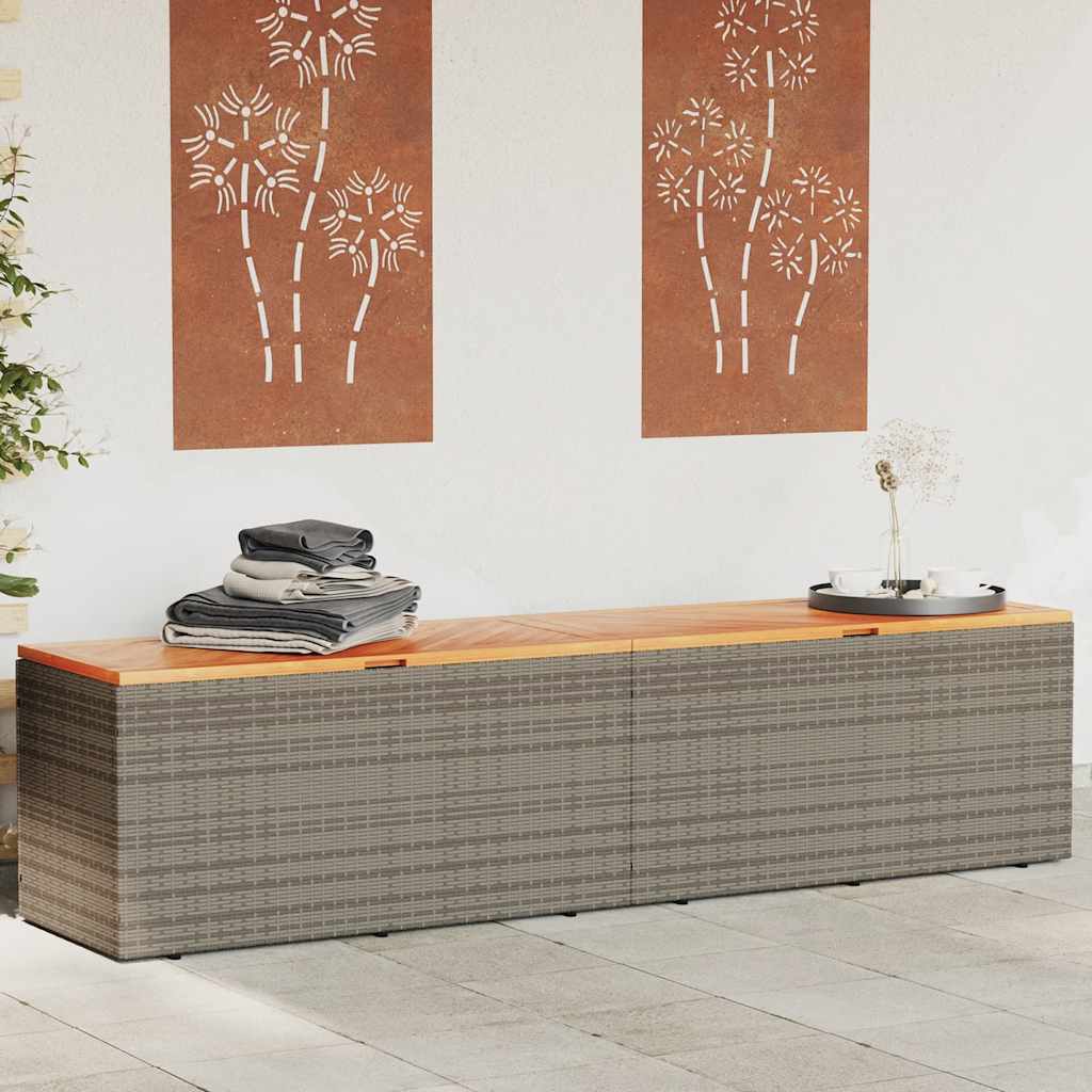 vidaXL Garden Storage Box Grey 220x50x54 cm Poly Rattan Acacia Wood