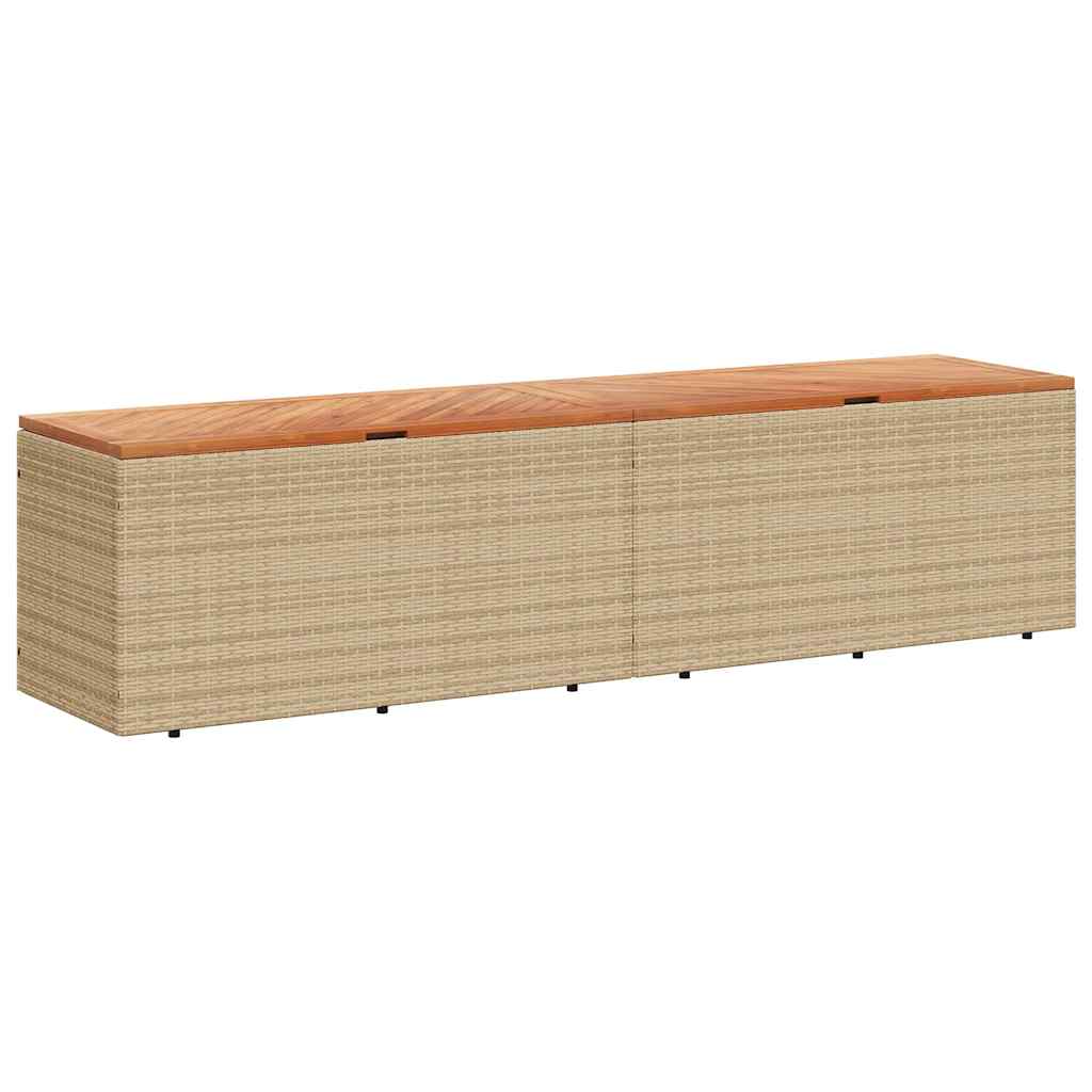 vidaXL Garden Storage Box Beige 220x50x54 cm Poly Rattan Acacia Wood