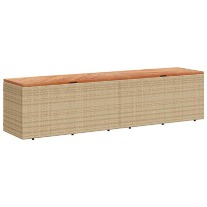 vidaXL Garden Storage Box Beige 220x50x54 cm Poly Rattan Acacia Wood