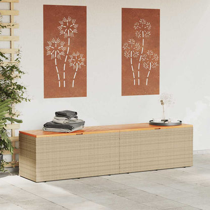 vidaXL Garden Storage Box Beige 220x50x54 cm Poly Rattan Acacia Wood