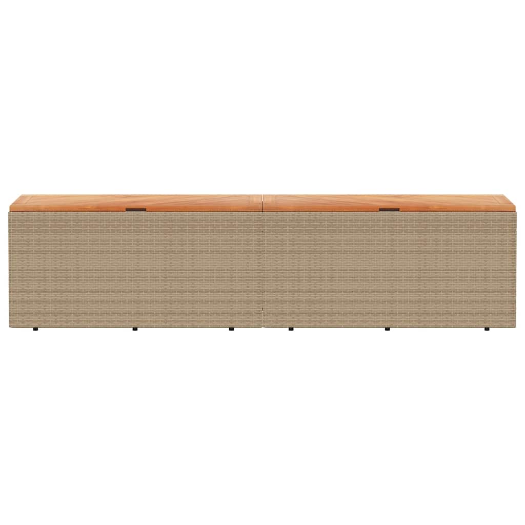 vidaXL Garden Storage Box Beige 220x50x54 cm Poly Rattan Acacia Wood