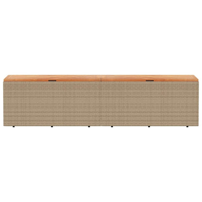 vidaXL Garden Storage Box Beige 220x50x54 cm Poly Rattan Acacia Wood