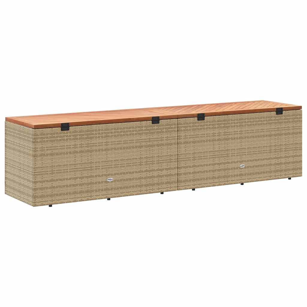 vidaXL Garden Storage Box Beige 220x50x54 cm Poly Rattan Acacia Wood