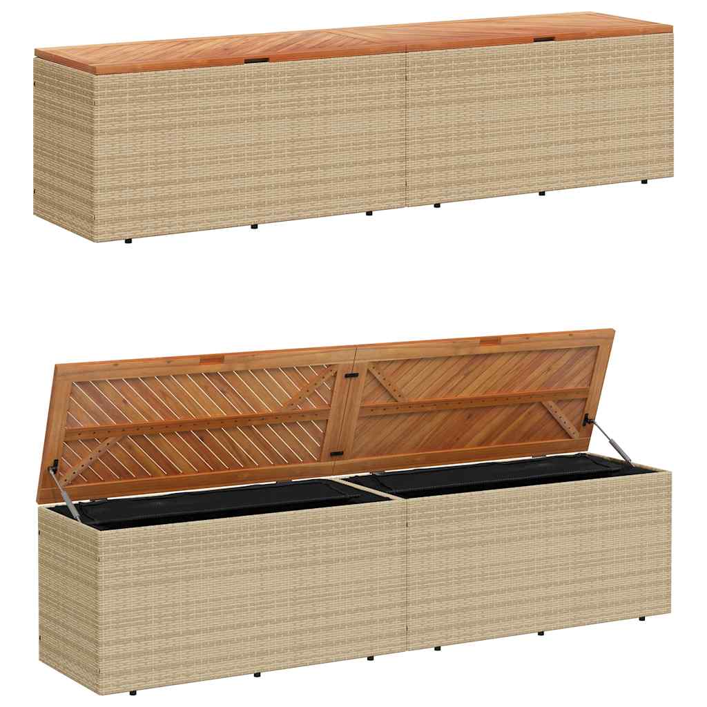 vidaXL Garden Storage Box Beige 220x50x54 cm Poly Rattan Acacia Wood
