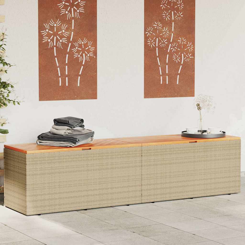 vidaXL Garden Storage Box Beige 220x50x54 cm Poly Rattan Acacia Wood