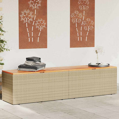vidaXL Garden Storage Box Beige 220x50x54 cm Poly Rattan Acacia Wood