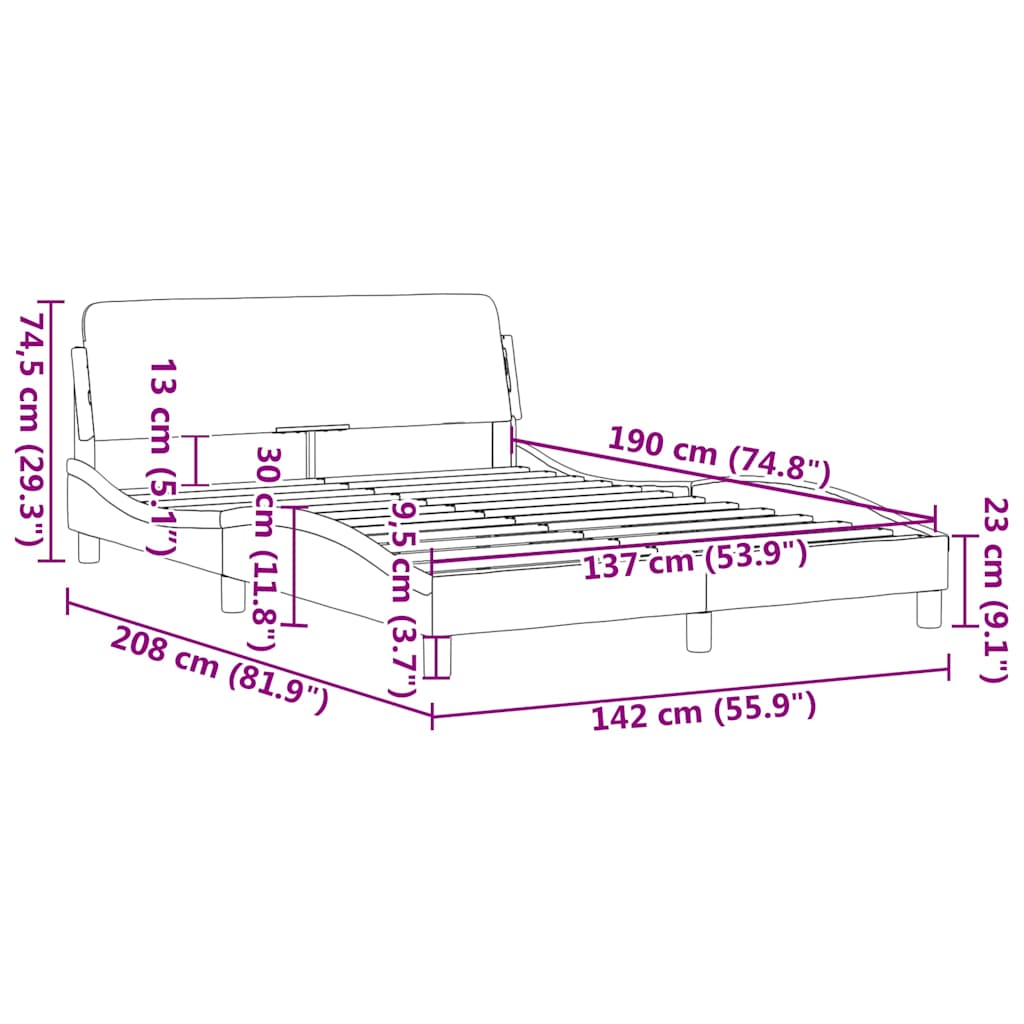 vidaXL Bed Frame "Dover" Light Grey 137x190 cm Velvet